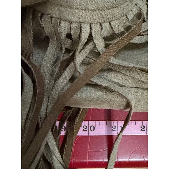 Western Faux Suede Fringe Jacket Cropped Brown Boho Festival Veveret M - Picture 7 of 8